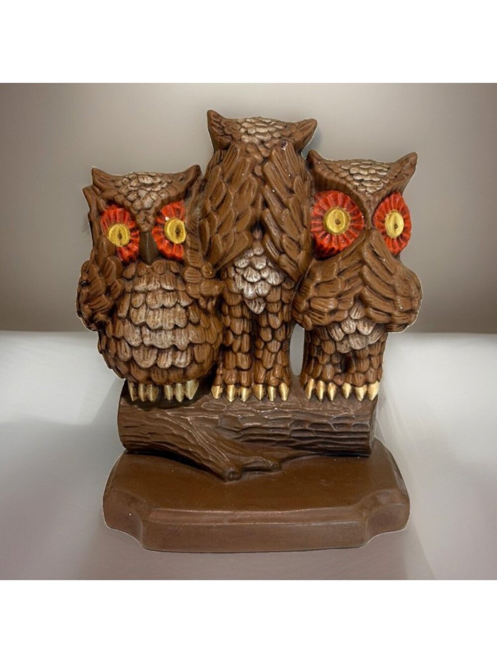 VTG Hand Painted Owl Figurine See No Evil, Hear No Evil, Speak No Evil Ceramic